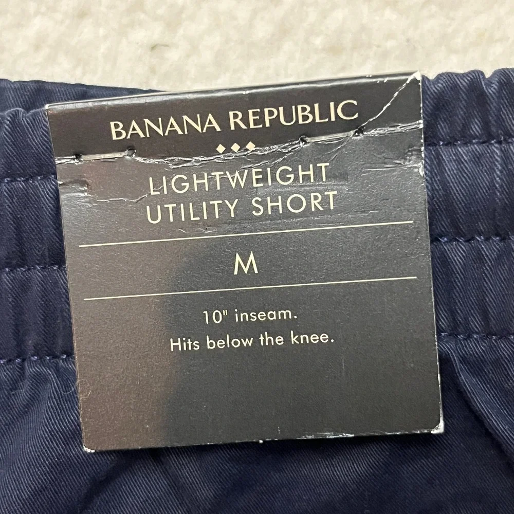 Banana Republic Cargo Shorts Mens M Preppy Navy 10 Inch Lightweight Elastic